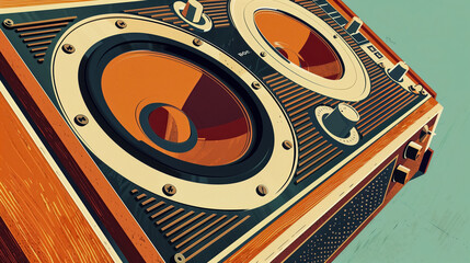 An illustration of an audiophile speaker. Promoting high fidelity, audiophiles and richness with high quality music playback.