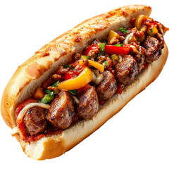 A Hearty Sausage and Pepper Sub with Marinara Sauce Isolated on Transparent Background