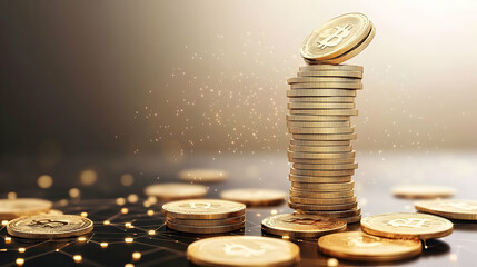 A stack of gold coins are the focus of this image, perhaps for financial content
