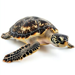 Obraz premium A single, detailed hawksbill sea turtle, on a pure white background, highlighting its natural imperfections with professional studio lighting