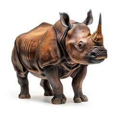 Obraz premium A single, detailed Indian one-horned rhino, on a pure white background, highlighting its natural imperfections with professional studio lighting