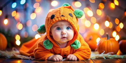 Adorable Baby in Halloween Costume, Rule of Thirds Composition, Stock Photo