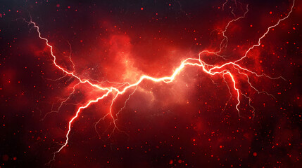 Dramatic Red Lightning Strikes Across a Starry Night Sky, Creating a Fiery Atmosphere