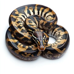 Fototapeta premium Detailed and sharp African python coiled on a white background, ready for use in presentations, websites, and print materials