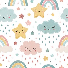 seamless pattern with rabbits and flowers