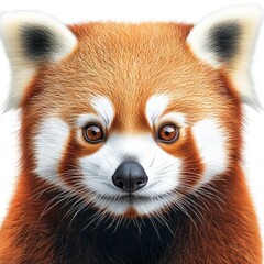 Detailed Hyper-realistic image of a red panda on a pure white background, isolated, sharp details, professional studio lighting