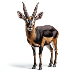 Fototapeta premium Detailed Hyper-realistic image of a sable antelope on a pure white background, isolated, sharp details, professional studio lighting With its elegant curved horns and glossy coat,