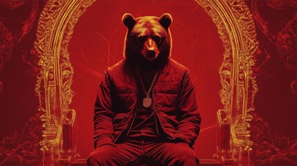 Dark red album cover with gold baroque frame featuring a hoodie-clad teddy bear on a wooden bench