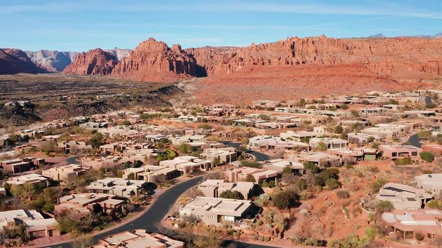 Aerial drone shot of Saint George St George Utah residential suburban homes 29