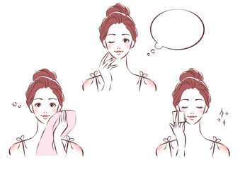 スキンケアをするお団子ヘアの可愛い女の子