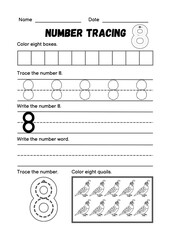 Introduce your child to the exciting world of numbers with this 8 Number Tracing Worksheet and Coloring Page! This fun and educational printable is designed for preschoolers, toddlers.