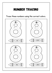 Introduce your child to the exciting world of numbers with this 8 Number Tracing Worksheet and Coloring Page! This fun and educational printable is designed for preschoolers, toddlers.