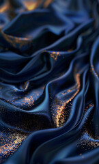 A stunning close-up of flowing fabric with a velvety texture, richly colored in deep navy blue. Ideal for use in digital art, web design, and creative projects.