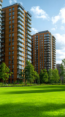 Modern Apartment Buildings, Green Lawn