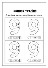 Make learning fun and engaging with this 9 Number Tracing Worksheet and Coloring Page! Designed for preschoolers, toddlers, and kindergarten learners, this printable worksheet helps kids.