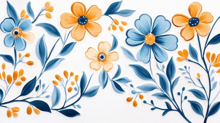 Blue and Gold Watercolor Flower Illustration on White Background