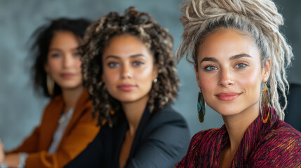 Fototapeta premium Empowered women at press conference showcasing cultural diversity and unity