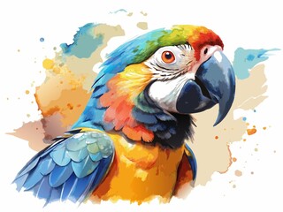 Fototapeta premium Realistic watercolor parrot, detailed anatomy, natural colors, lifelike depiction in a natural habitat.