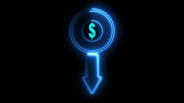 neon dollar icon and cash in sign on black background...