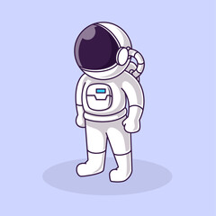 Little Astronaut Kids Stand Looking Up at Sky. Cartoon Logo Illustration Design. Isolated Premium Vector File, background is easy to edit. Can use for Icon, Logo, banner, flyer or any design project