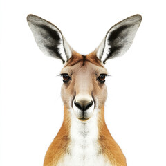 Red kangaroo isolated on white background, looking directly