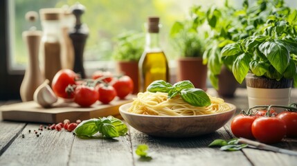 Cooking pasta in a cozy italian kitchen italy recipe photography warm ambiance close-up italian cuisine