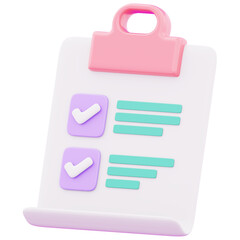 Business notepad checkmark marking completed objectives representing successful business planning report icon. 3d notes for business or education illustration image