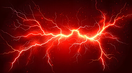 Dramatic red lightning bolts creating a striking visual effect against a dark background, ideal for energy themes