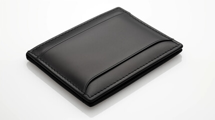 Black Leather Wallet Minimalist Design Closeup Studio Shot