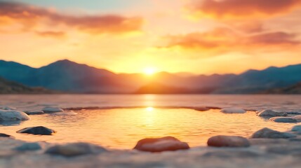 Fototapeta premium Breathtaking sunset over tranquil lake nature's eco-beauty scenic landscape serene environment