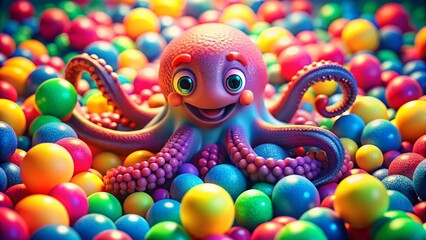 Vintage Cartoon Octopus with Colorful Balls - Fun Retro Stock Photo