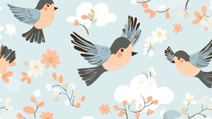 Obraz premium Whimsical bird flight pattern digital space seamless design creative environment aerial view gigapixel artwork