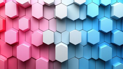 Colorful Hexagon Pattern in Pink, White, and Blue Gradient Design for Modern Backgrounds
