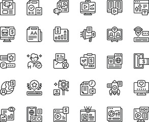 Digital Marketing black line icons set. Vector Illustration. Set of 30 Digital Marketing icons in line style