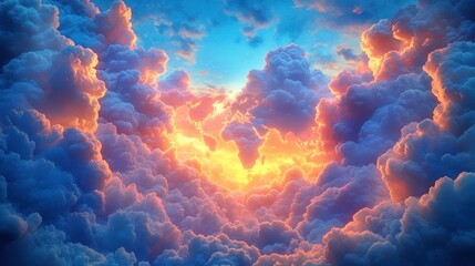 Dramatic sunset through massive clouds