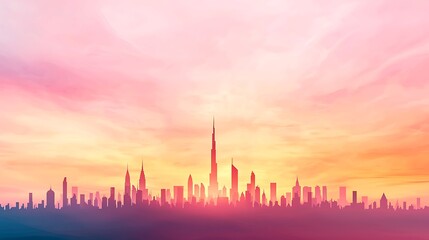 Fototapeta premium Urban sunset skyline dubai nature-inspired eco-architecture vibrant environment wide viewpoint