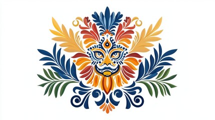 Obraz premium Vibrant Floral Design with Colorful Lion Motif and Intricate Decorative Elements