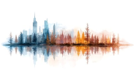 Fototapeta premium Urban nature reflections eco-friendly cityscape in serene environment landscape view