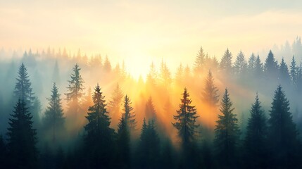 Obraz premium Nature's morning embrace eco-friendly sunrise over serene forest landscape