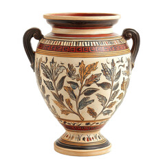 Large Greek garden urn featuring intricate floral designs isolated on a Transparent background, Large Greek garden urn isolated on PNG background