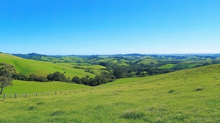Obraz premium Lush Green Hills Under Clear Blue Sky in Summertime Nature Scene