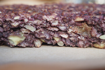 Delicious homemade granola bar with nuts and dried fruit
