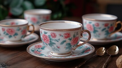 Fototapeta premium Elegant teacups with delicate floral design