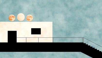 Lunar Trio Over Minimalist House.