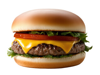 Delicious Cheeseburger with Juicy Beef Patty, Melted Cheese, and Fresh Toppings on Transparent Background: A Tempting Showcase of Flavorful Layers!