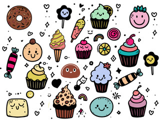 Cartoon Cupcakes, Candies & Donuts Doodle Pack