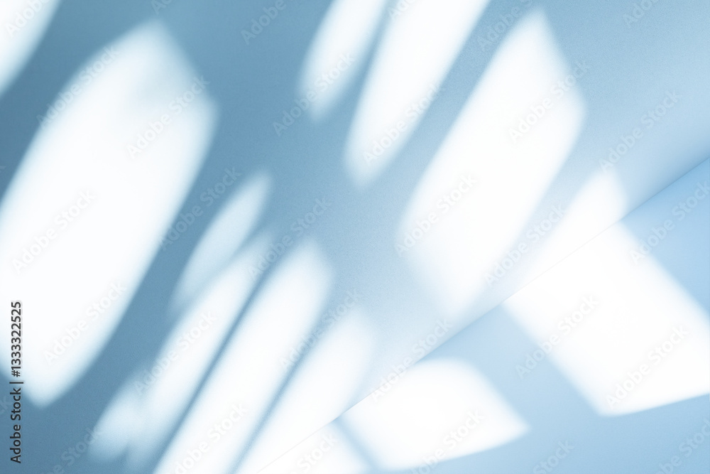 Poster Wall interior background, studio and backdrops show products. with soft light shadow from window color blue and white. background for text insertion and presentation of product	