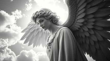 Naklejka premium a cool visual of angels in the sky, majestic, mystery, intriguing, created by generated ai