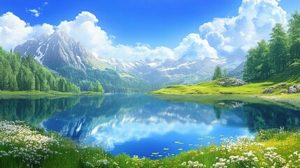 Stunning Nature Scene with Clear Blue Sky and Serene Mountains