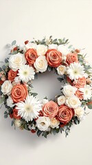Peach & White Rose Wreath.